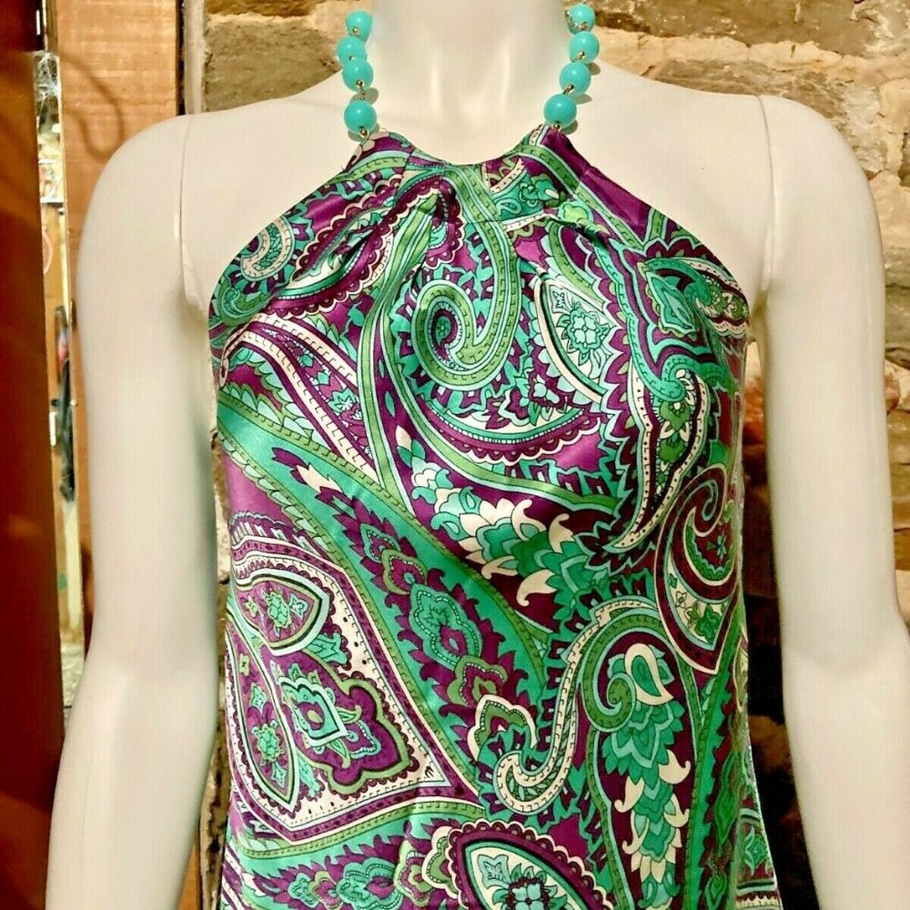 Inc. Blue Beaded neckline -Silk paisley halter top.  Size 14(P)